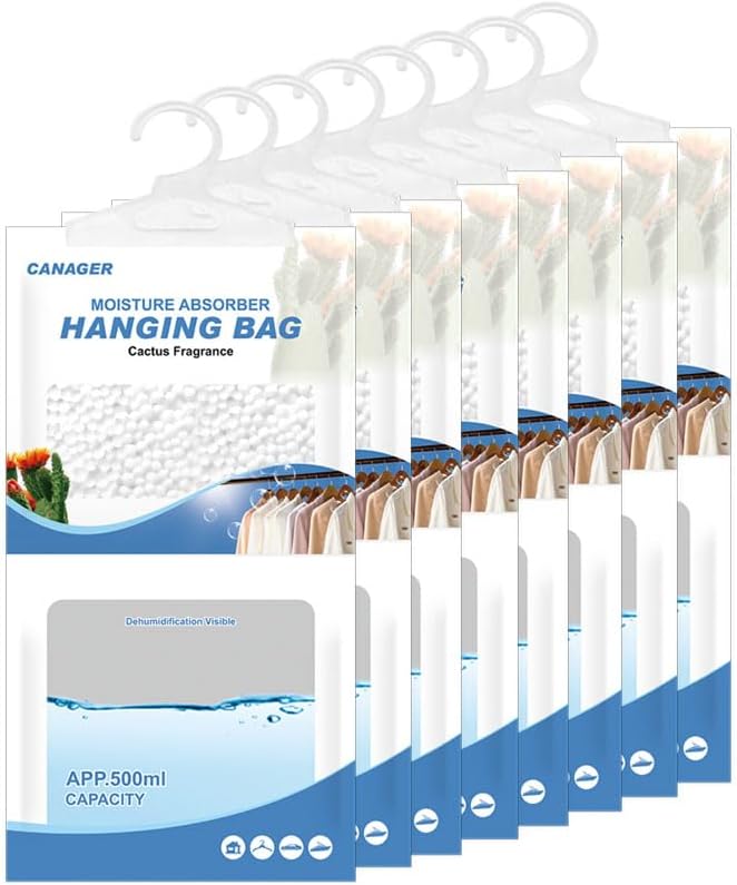 CANAGER Hanging Moisture Absorber, Cactus Fragrance Moistureproof Hanging Bag, Dehumidifier Bag (8 packs) Hanging Closet Dehumidifier Bags, Moisture Absorb 12.5 oz. - Image 1